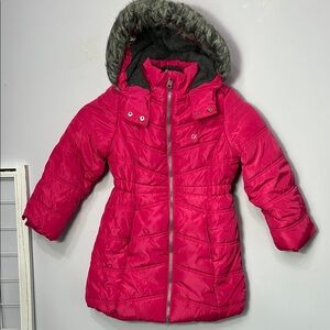Calvin Klein Pink Quilted Jacket with Faux Fur Hood